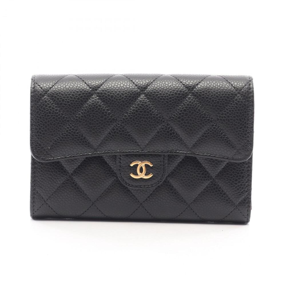 Chanel Matelassé Tri-fold Wallet, Caviar Leather (Grained Calfskin), Women's,...